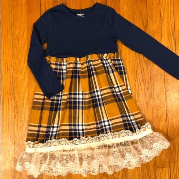 Navy and mustard yellow plaid toddler dress - Picture 2 of 3